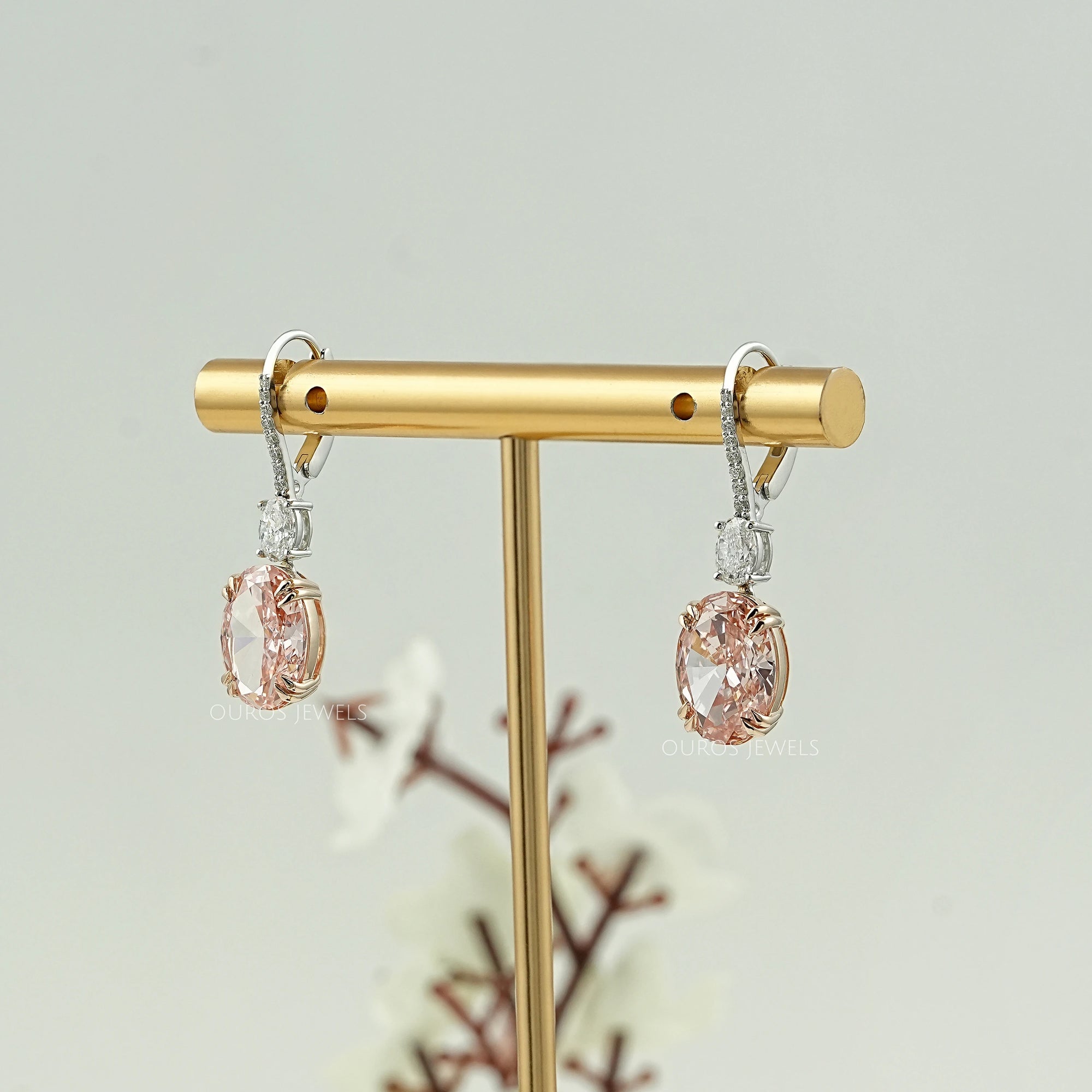 Pink Oval Cut Diamond Drop Hoop Earrings Earring