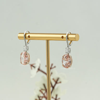 Pink Oval Cut Diamond Drop Hoop Earrings Earring