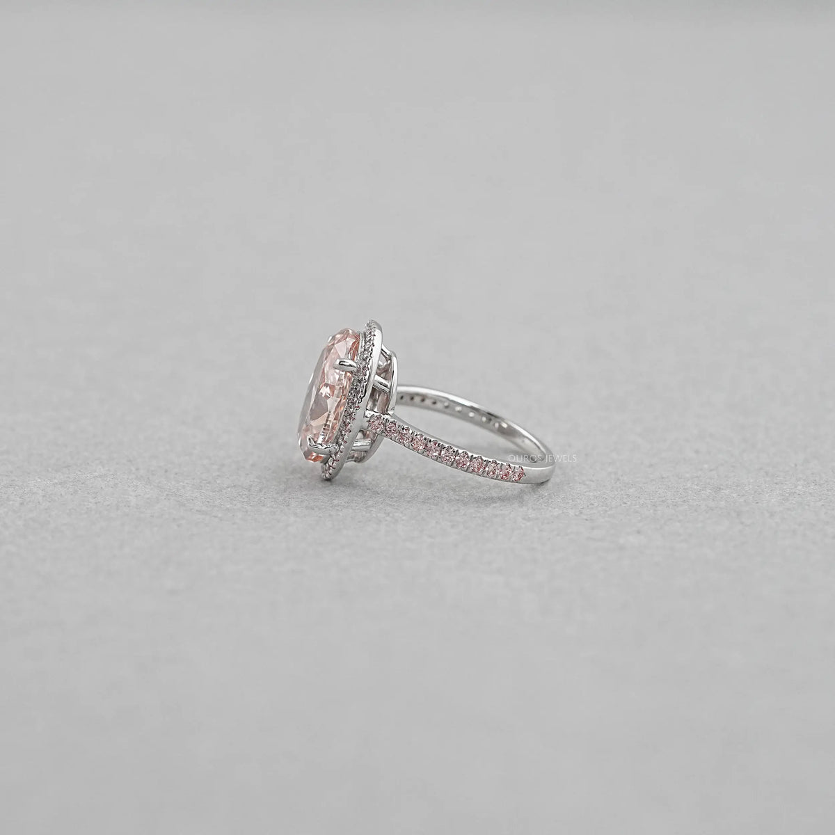 Fancy Pink Oval Cut Lab Diamond Halo Engagement Ring Ring