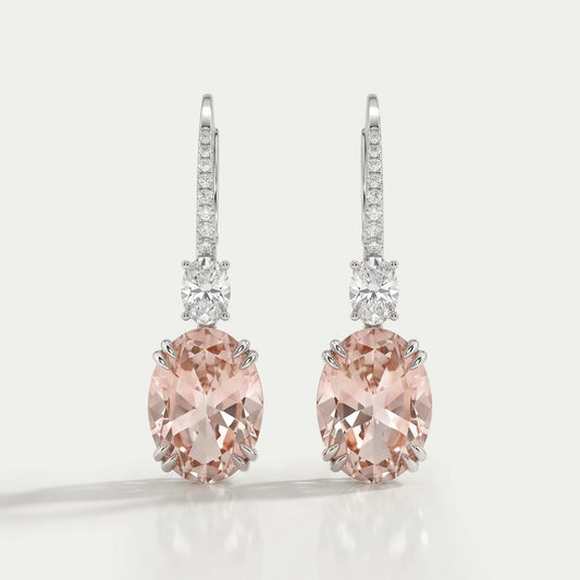 Pink Oval Cut Diamond Drop Hoop Earrings Earring