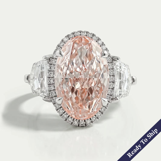 Intense Pink Oval Three Stone Engagement Ring Ring