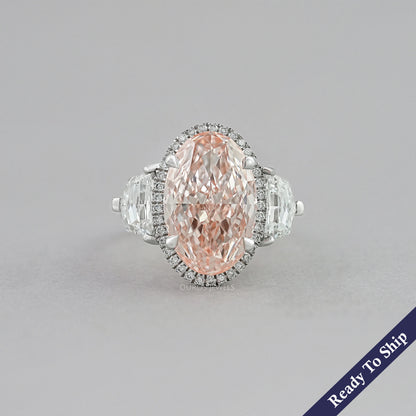 Intense Pink Oval Three Stone Engagement Ring Ring
