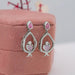 Bezel Set Pink Pear Cut Gemstone Dangle Bird Earrings Earrings