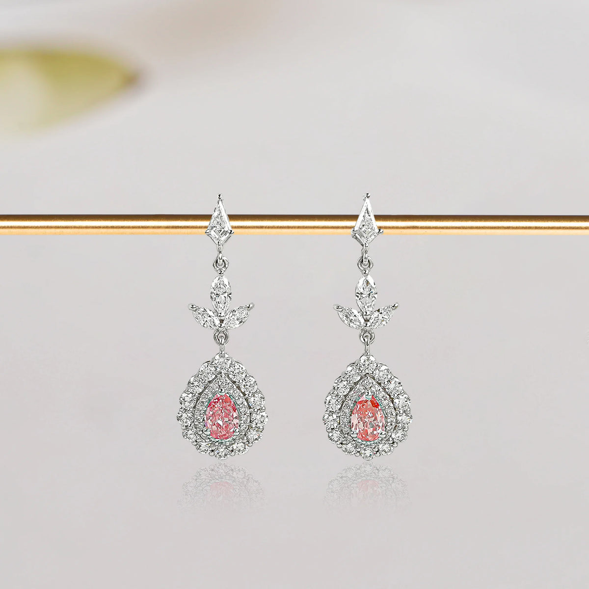 Pink Pear Shape Double Halo Drop Earrings Earrings