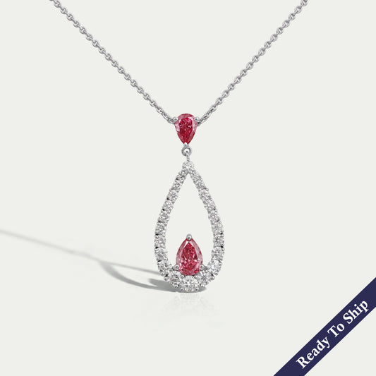 Pink Pear Diamond Open Shape Pendant Necklaces