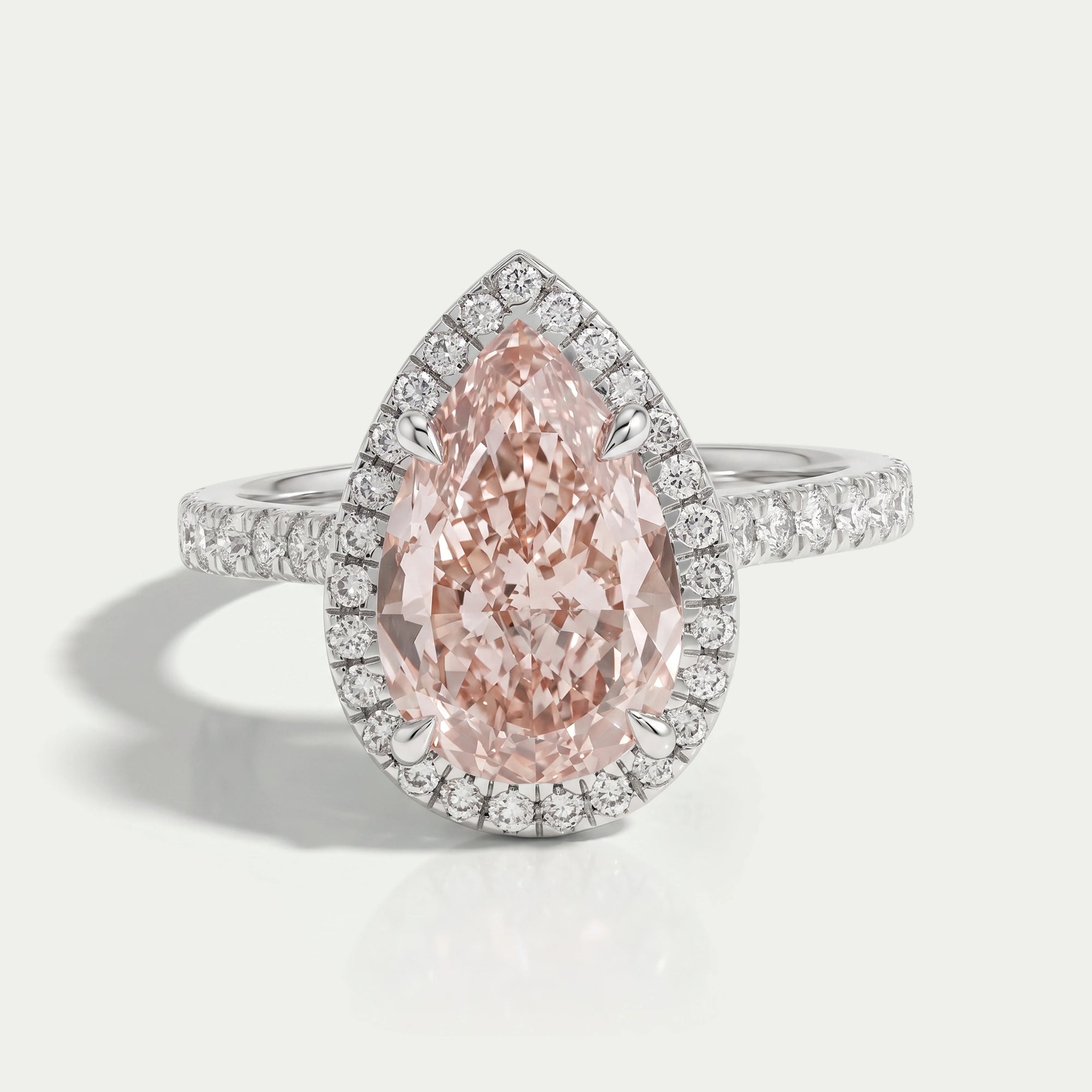 Pink Pear Diamond Halo Anniversary Ring