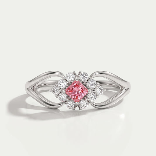 Pink Princess Cut Halo Split Shank Ring