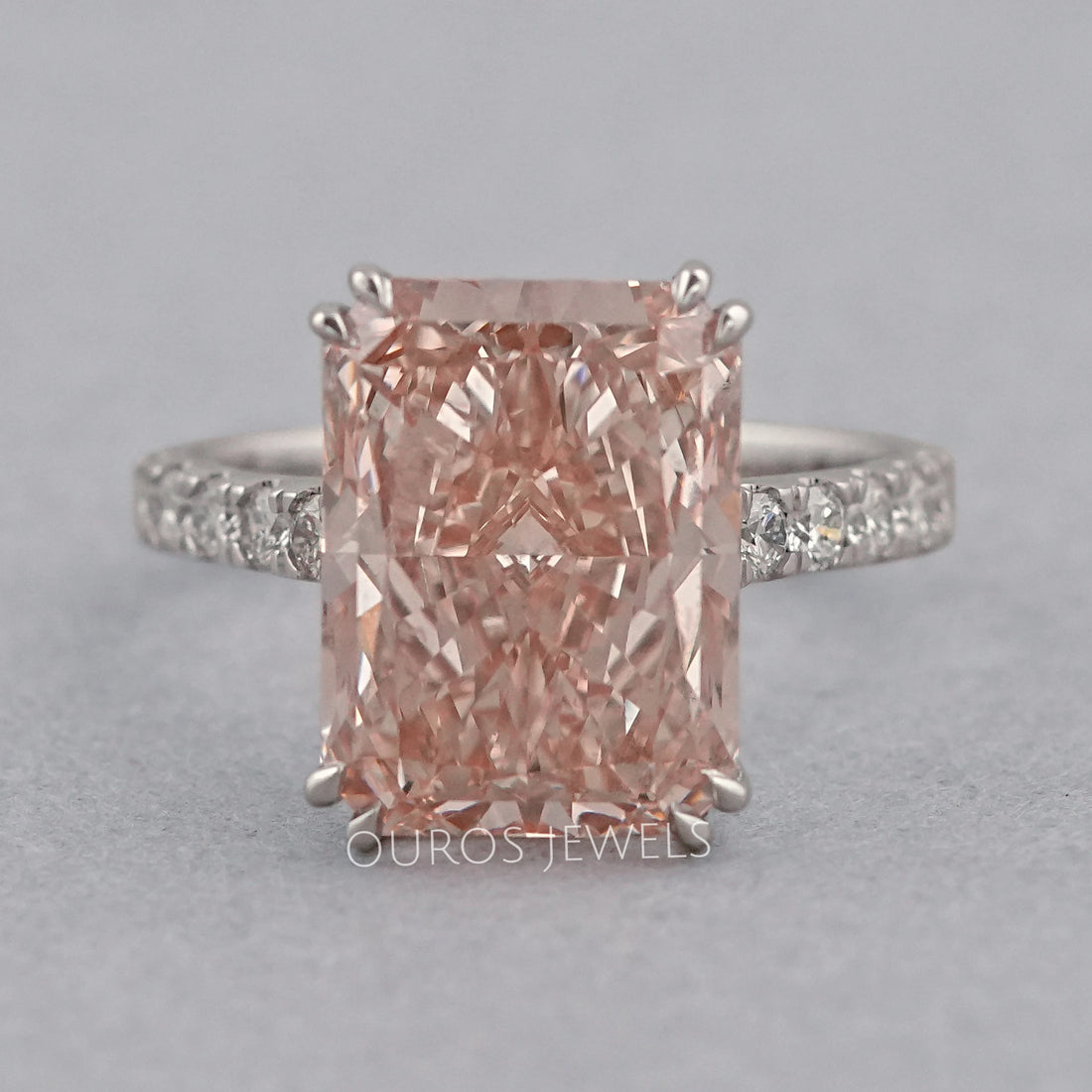 Pink Radiant Cut Solitaire Accent Engagement Ring Rings