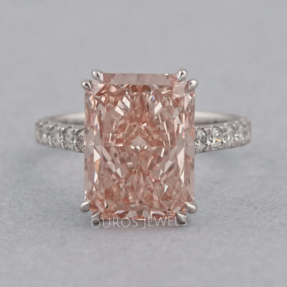 Pink Radiant Cut Solitaire Accent Engagement Ring Rings