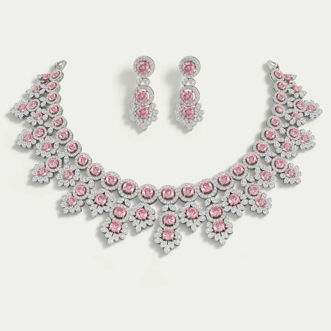 Pink Round Cut Lab Diamond Bridal Necklace Set Necklaces