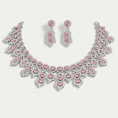 Pink Round Cut Lab Diamond Bridal Necklace Set Necklaces
