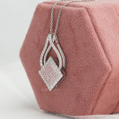 Fancy Pink Round Cluster Diamond Pendant Necklaces