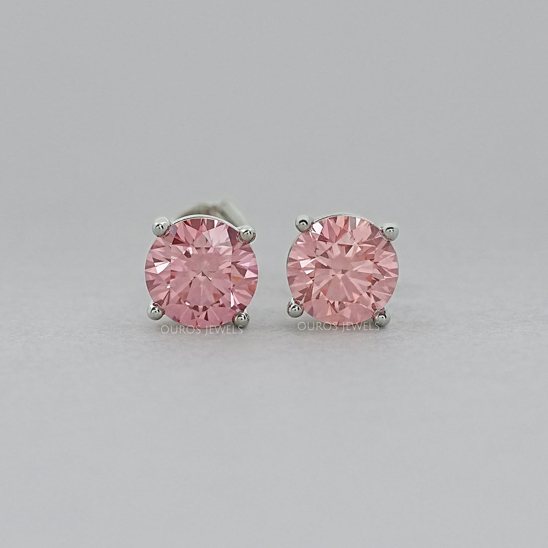 Pink And Blue Round Diamond Stud Earrings Earring