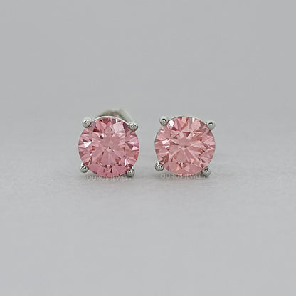 Pink And Blue Round Diamond Stud Earrings Earring
