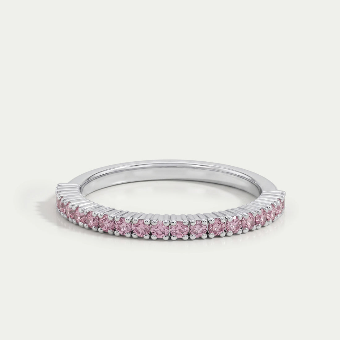 Pink Round Cut Lab Grown Diamond Half Eternity Band Ring