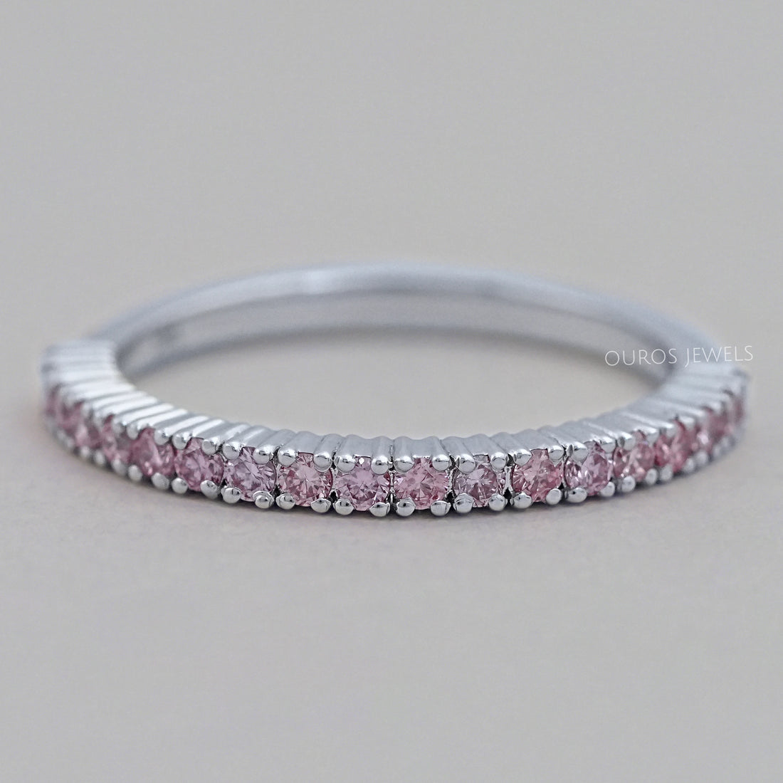 Pink Round Cut Lab Grown Diamond Half Eternity Band Ring