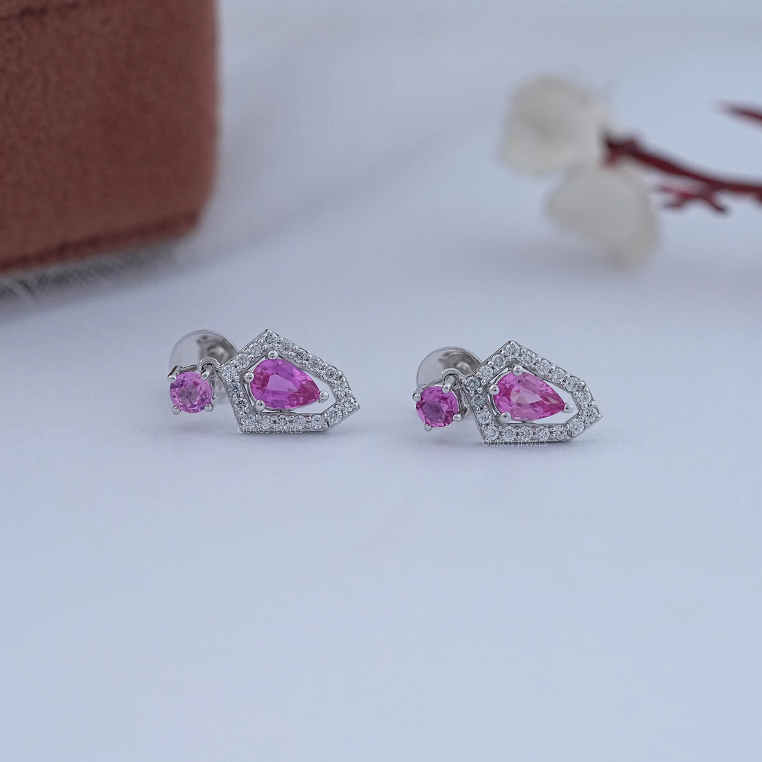 Pear Shape Halo Gemstone Dangle Earrings