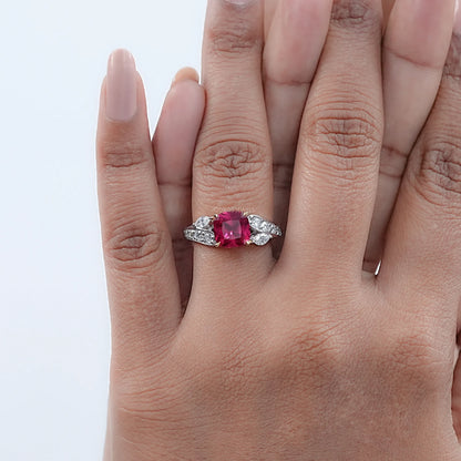 Ruby Cushion Gemstone And Lab Diamond Split Shank Ring Rings