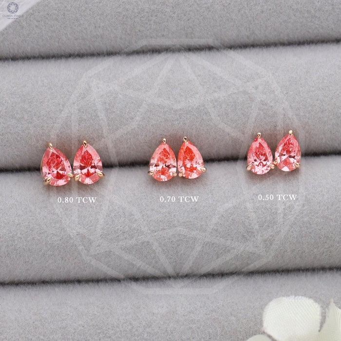 Pink Pear Cut Lab Diamond  Solitaire  Stud Earrings