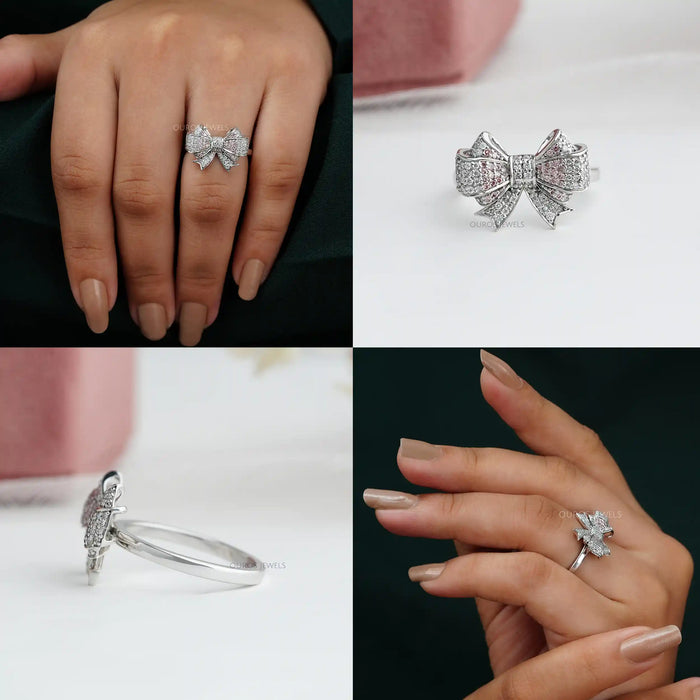 [Collage of Pink Diamond Bow Shape Ring]-[Ouros Jewels]
