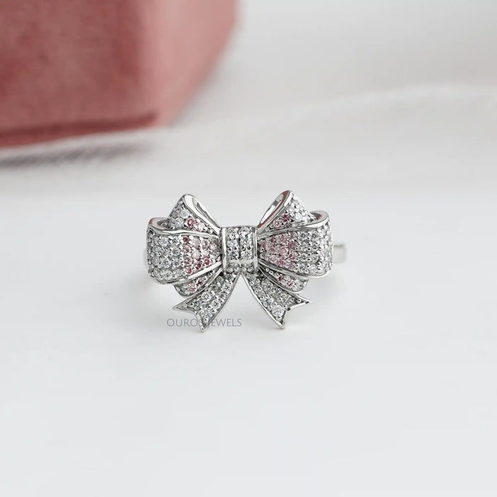 [Front View of Round Diamond Bow Shape Ring]-[Ouros Jewels]