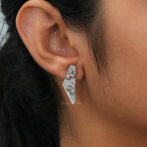 Pink Round Cut Lab Grown Diamond Screw Back Earrings