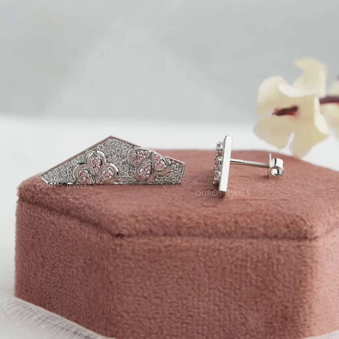 Pink Round Cut Lab Grown Diamond Screw Back Earrings