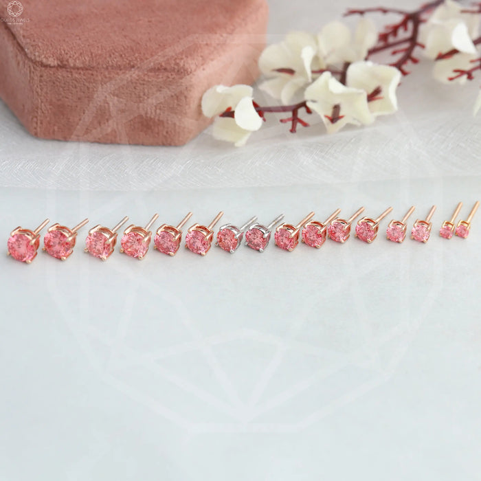 [Pink Lab Grown Round Diamond Earrings]-[Ourps Jewels]