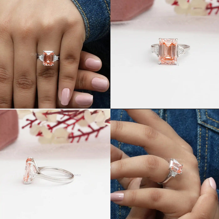 [College of Pink Emerald Cut Diamodn Engagmeent  Ring]-[Ouros Jewels]