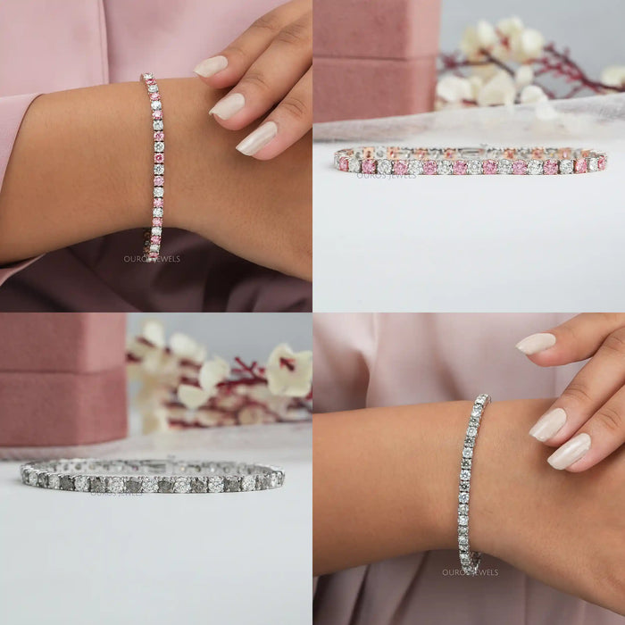 [Pink and Olive Diamond Bracelet]-[Ouros Jewels]