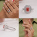 Collage of pink radiant cut double halo diamond engagement ring