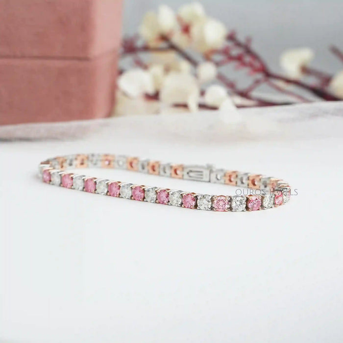 [Pink Round Diamond Bracelet for Women]-[Ouros Jewels]