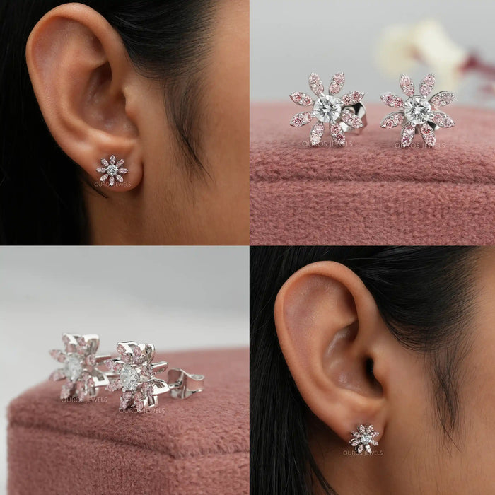 [Pink Round Diamond Earrings]-[Ouros Jewels]