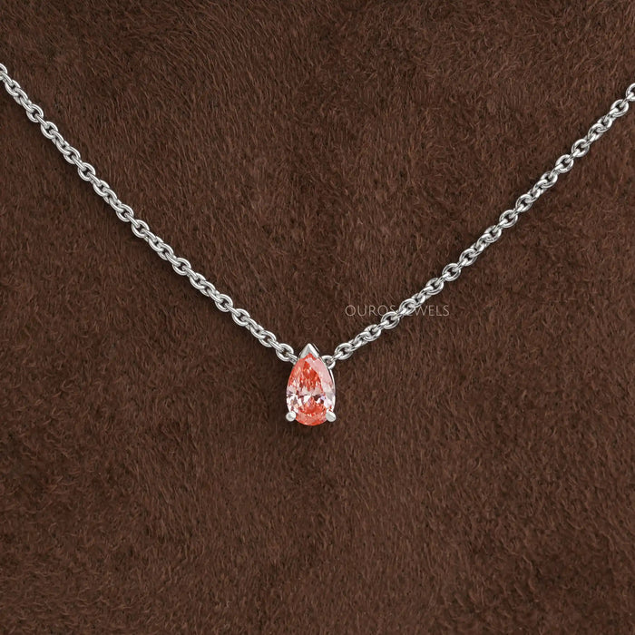 [Pear Cut Solitaire Diamond Pendant]-[Ouros Jewels]