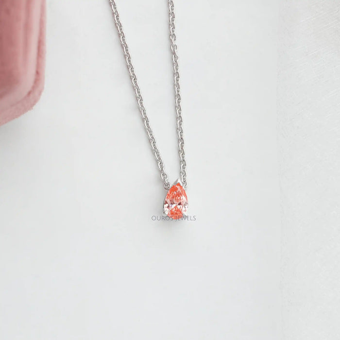 [Pink Lab Diamond Pear Cut Pendant]-[Ouros Jewels]