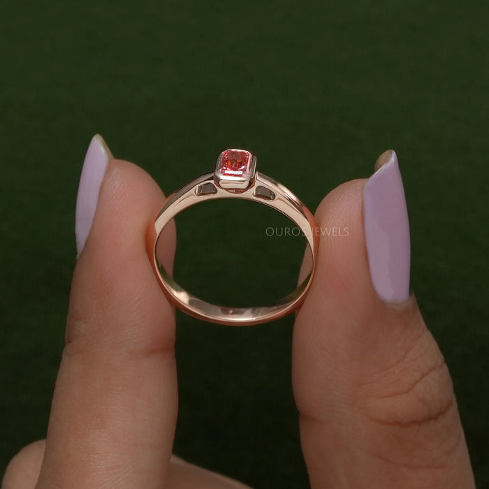 [Pink Radiant Cut Diamond Solitaire Ring with Bezel Setting]-[Ouros Jewels]