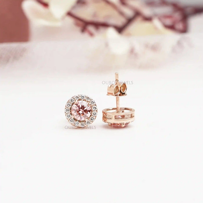 [Pink Colored Round Studs Earrings]-[Ouros Jewels]