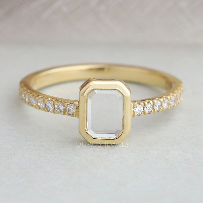 Portrait Cut Emerald Diamond Solitaire Accent Engagement Ring