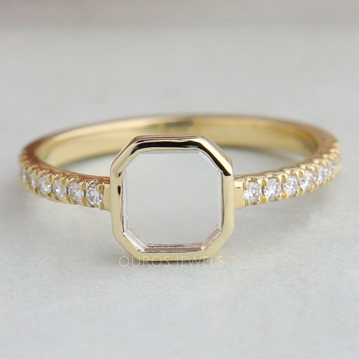 Asscher Cut Portrait Diamond Solitaire Accent Ring