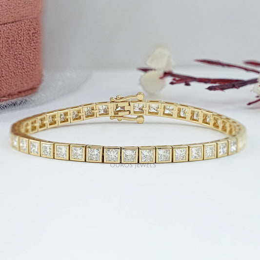 Princess Cut Lab Grown Diamond Tennis Bracelet Bezel Set Bracelet