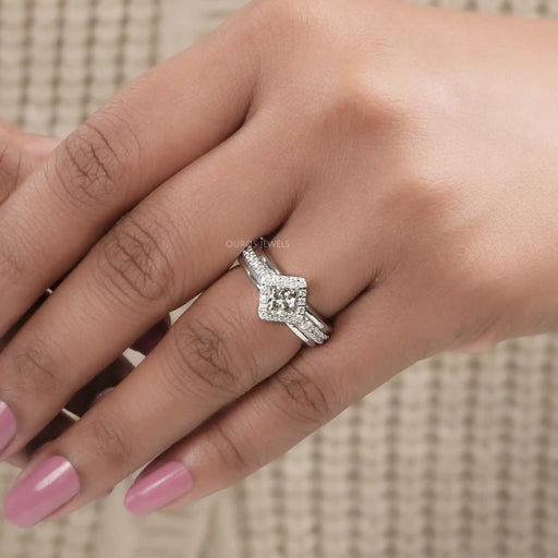 Princess Cut Halo With Accent Lab Diamond Ring