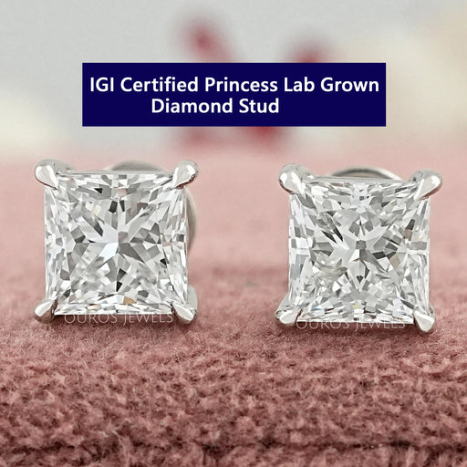 Princess Cut Lab Grown Diamond Stud Earring
