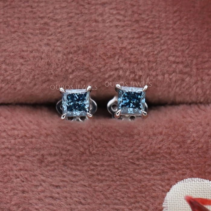 Blue Princess Cut Solitaire Stud Earrings Earring