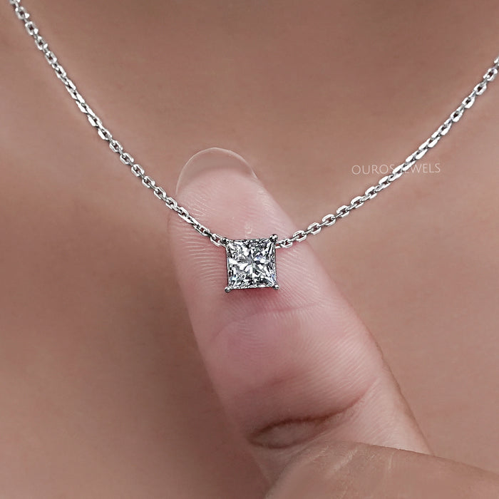 Princess Cut Lab Diamond Solitaire Pendant Necklaces