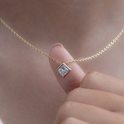 Princess Diamond Bezel Set Solitaire Pendant Necklaces