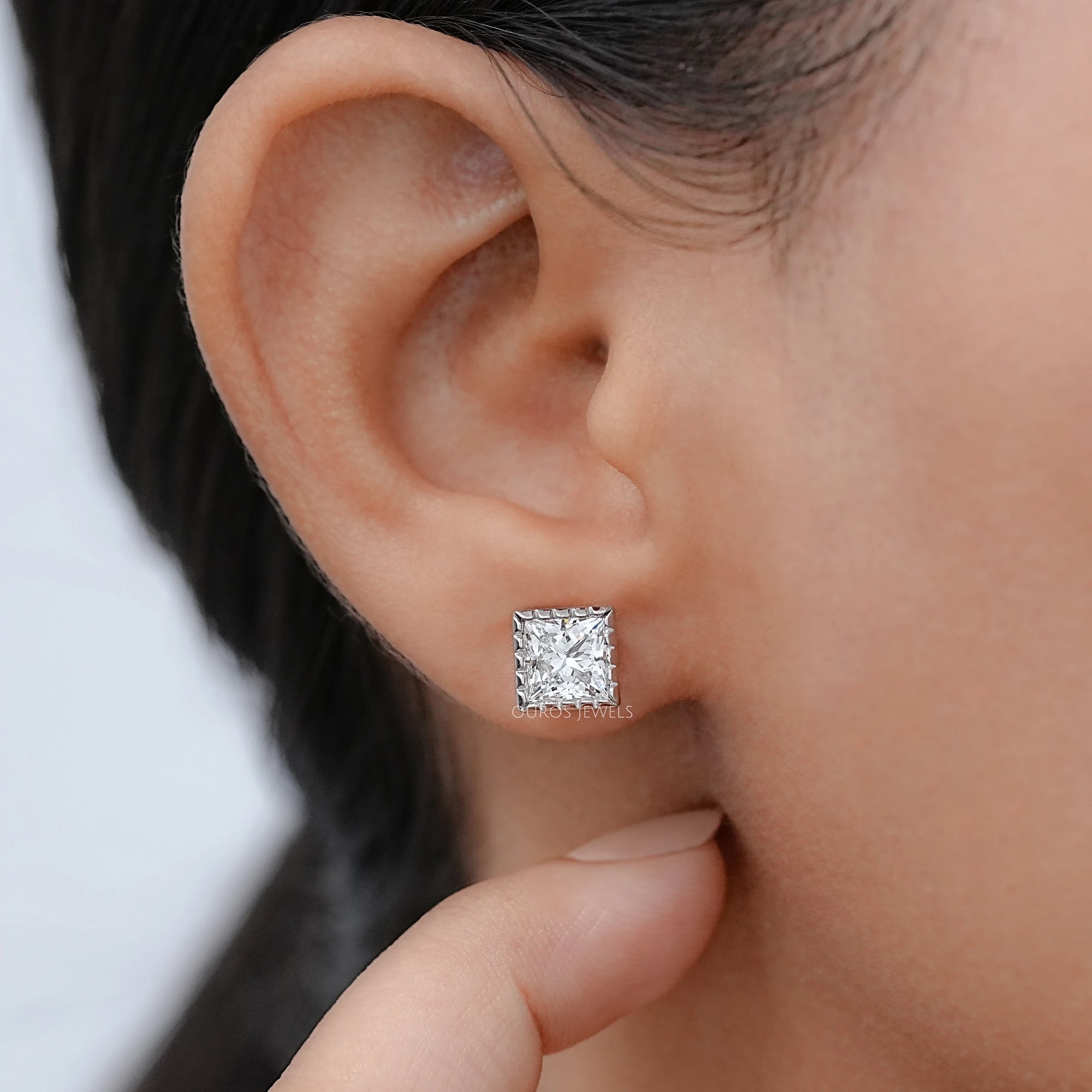 Milgrain Set Princess Lab Grown Diamond Stud Earrings Earrings