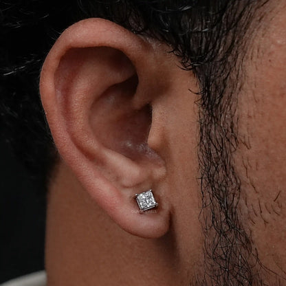 Princess Cut Solitaire Stud Earrings For Men Earring