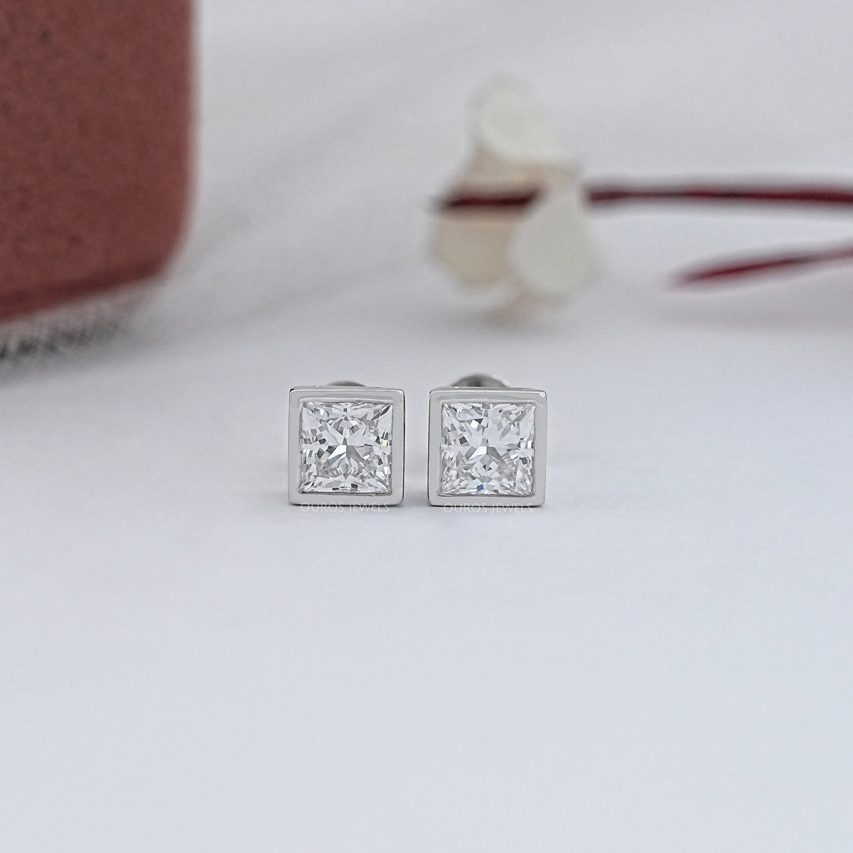 Princess Lab Diamond Bezel Stud Earrings