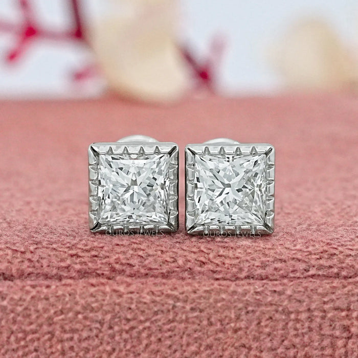 Milgrain Set Princess Lab Grown Diamond Stud Earrings Earrings