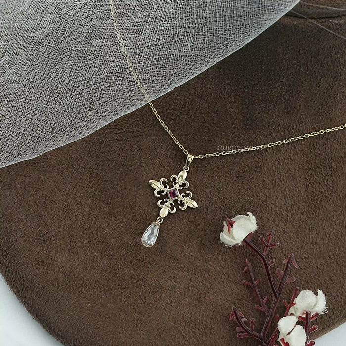 Princess Ruby Gemstone Fleur De Lis Pendant